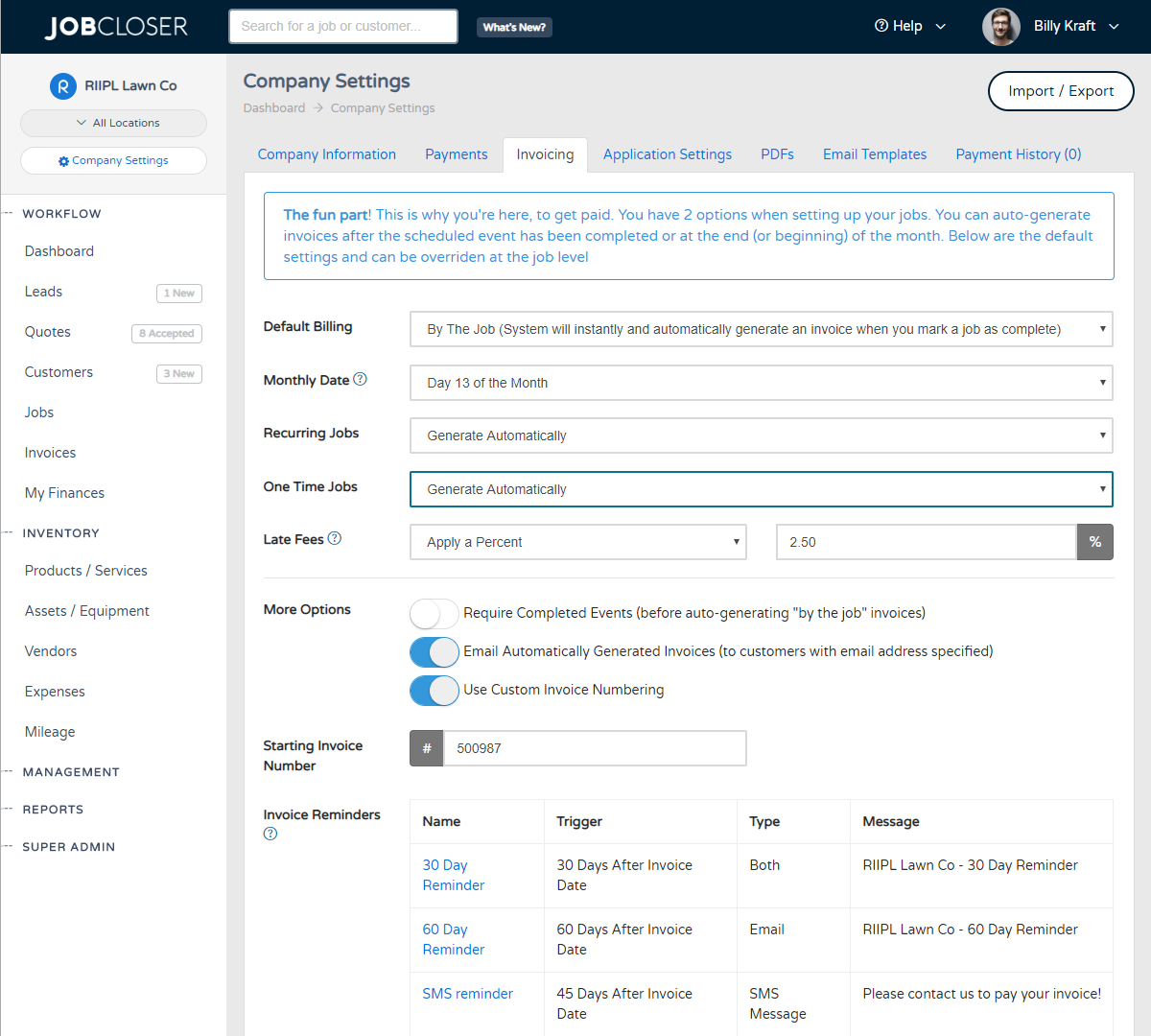 JobCloser Automatic vs Manual Invoice Settings