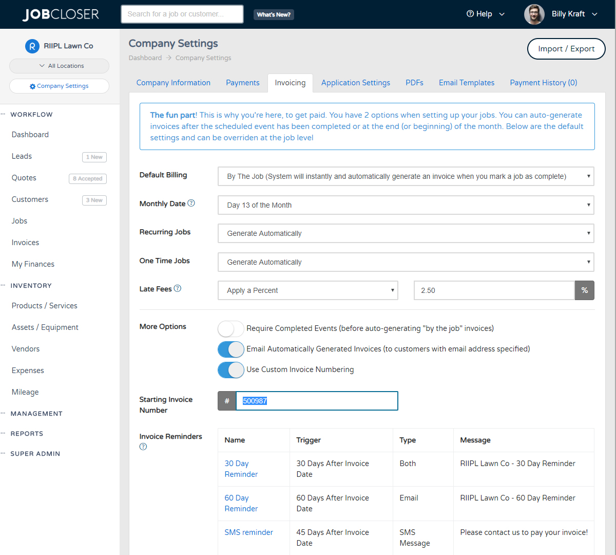 Custom Invoice Numbering