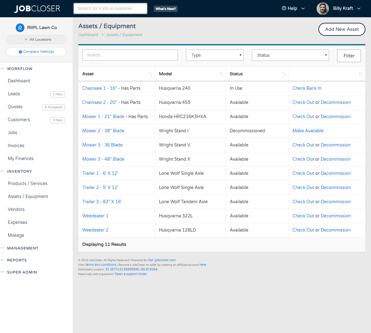 JobCloser Asset & Equipment Management