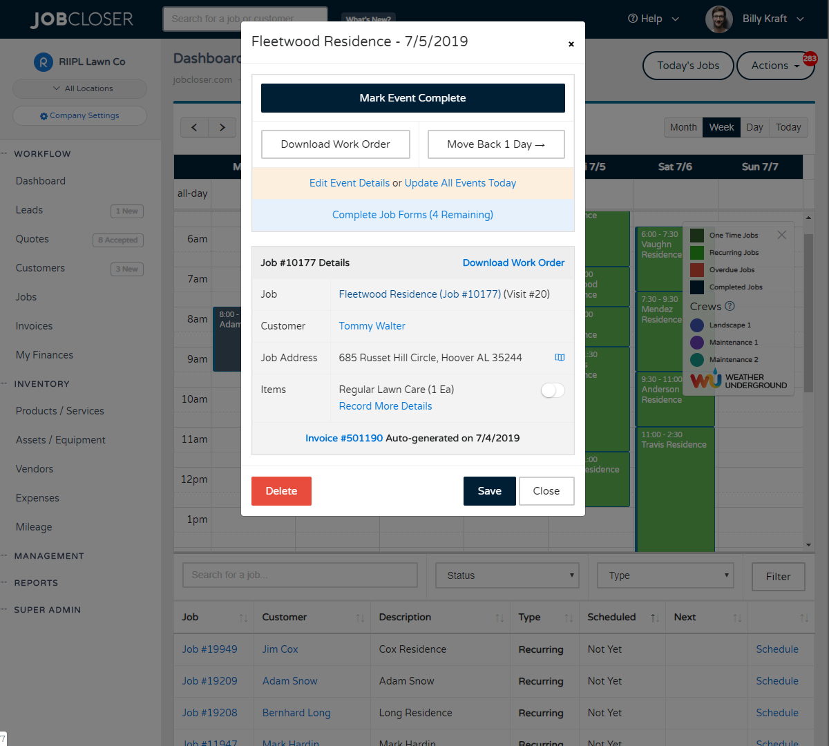 JobCloser Marking Jobs Complete