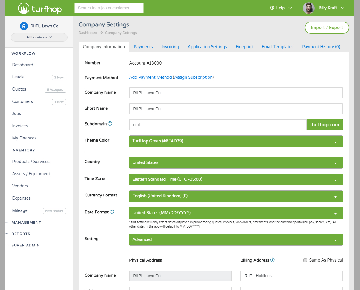 International Settings