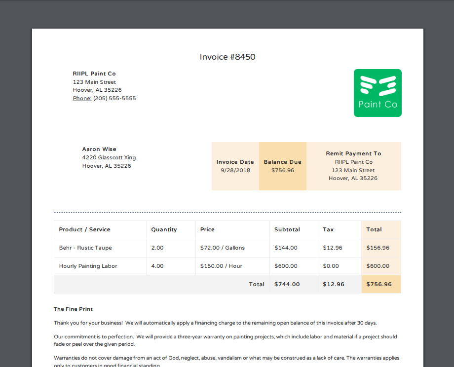 JobCloser Invoice