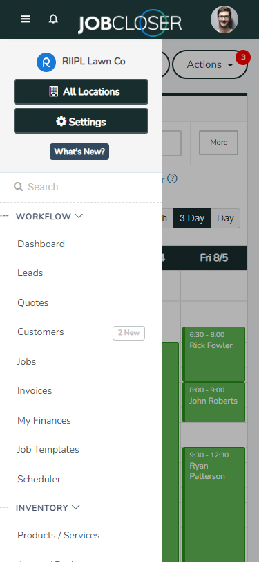 JobCloser mobile field service app navigation