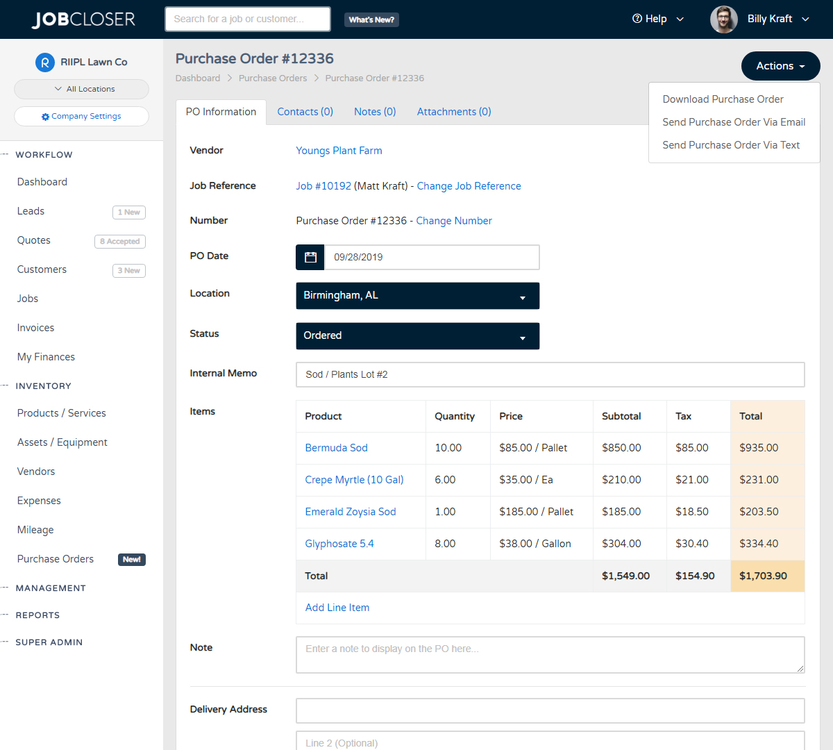 JobCloser Purchase Orders