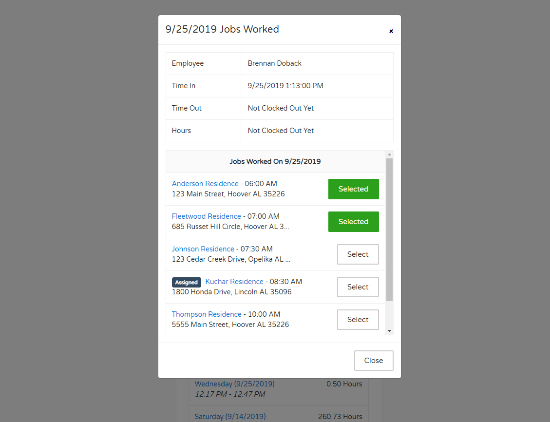JobCloser Assigning Jobs To Clock Entry