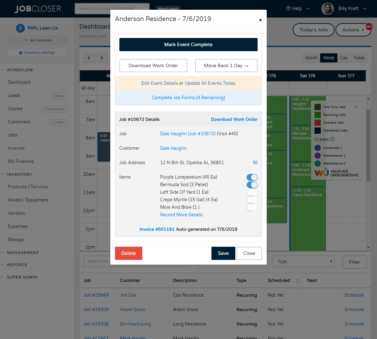 JobCloser Marking Work Complete