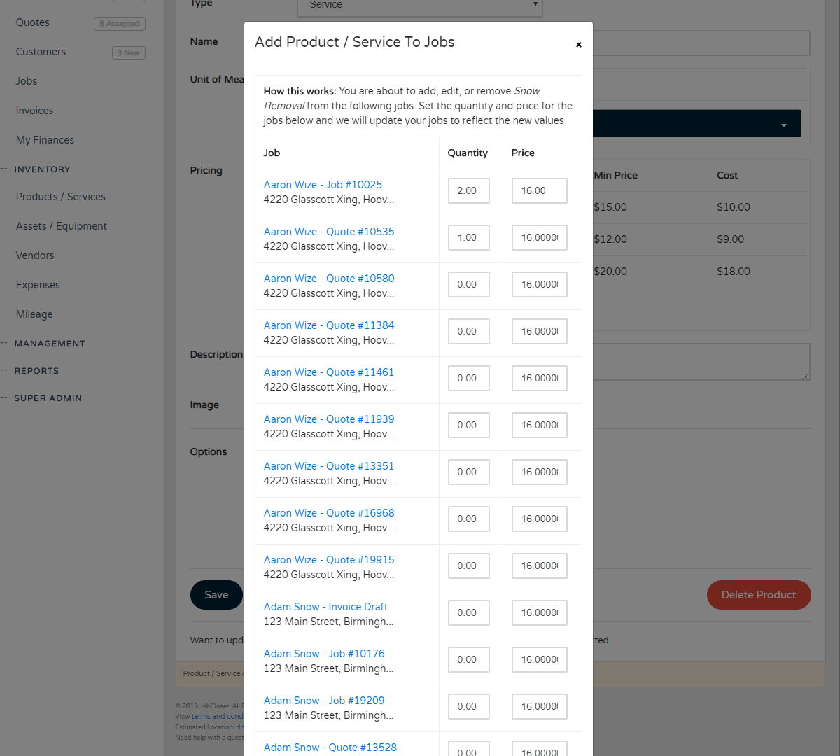 Adding Products / Services To Many Jobs At Once