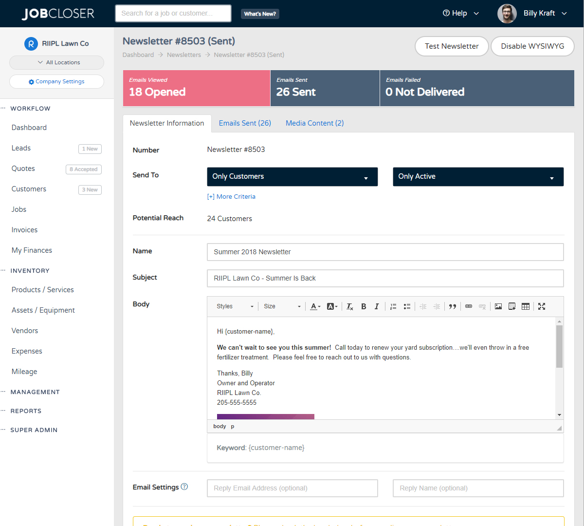 JobCloser Newsletters & Mass Emails