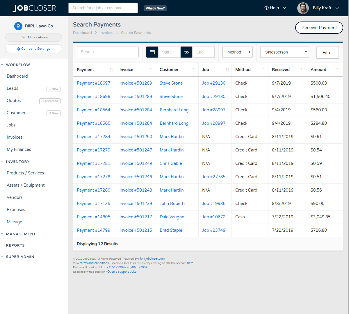 JobCloser Payment Search