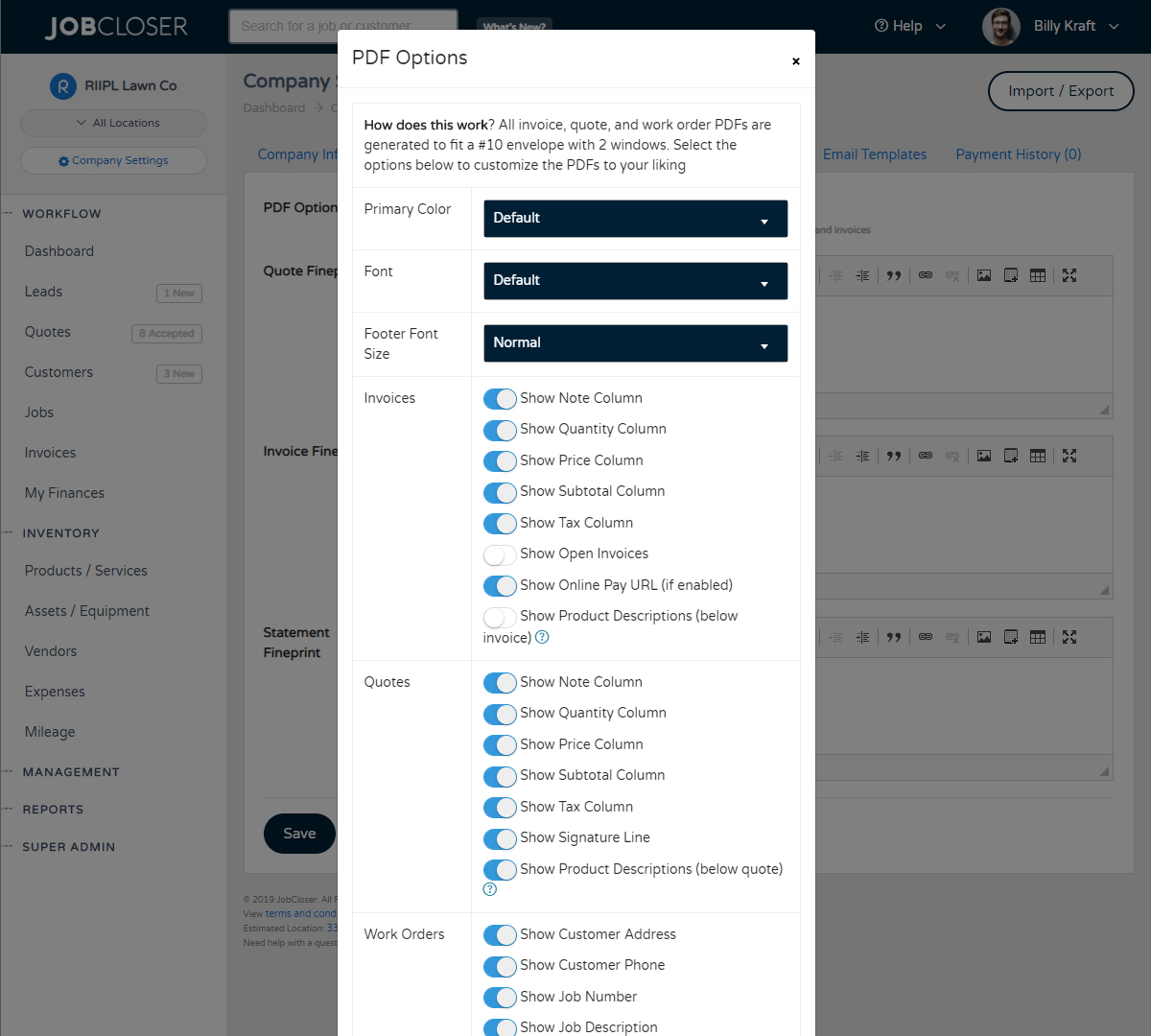 JobCloser PDF Customizations and Options