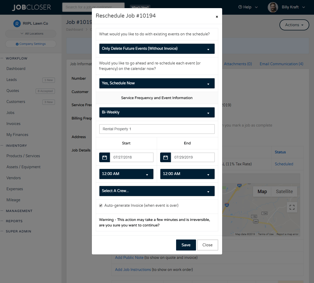 JobCloser Rescheduling Jobs