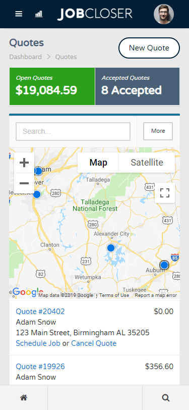 JobCloser Quote Screen
