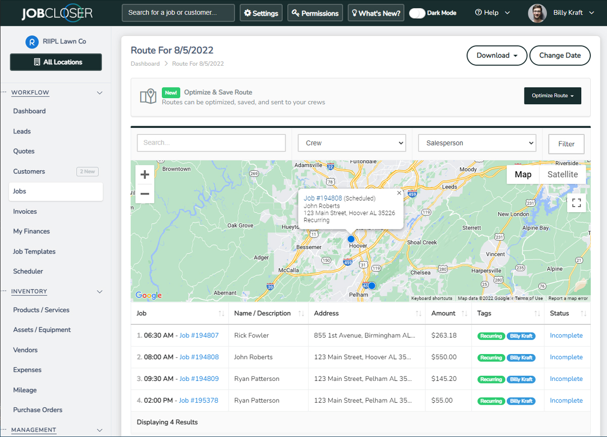 JobCloser Finance Dashboard
