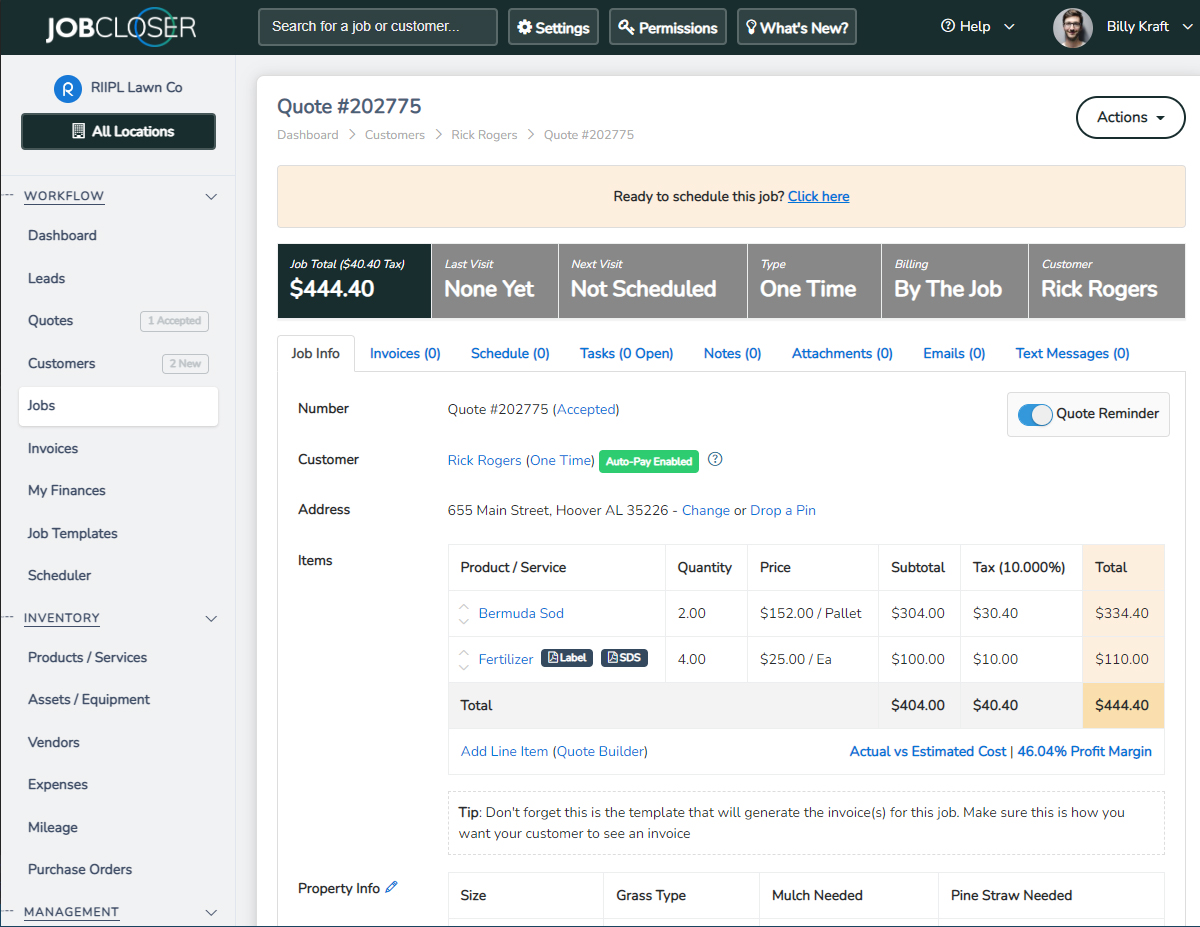 Build customer quotes with JobCloser