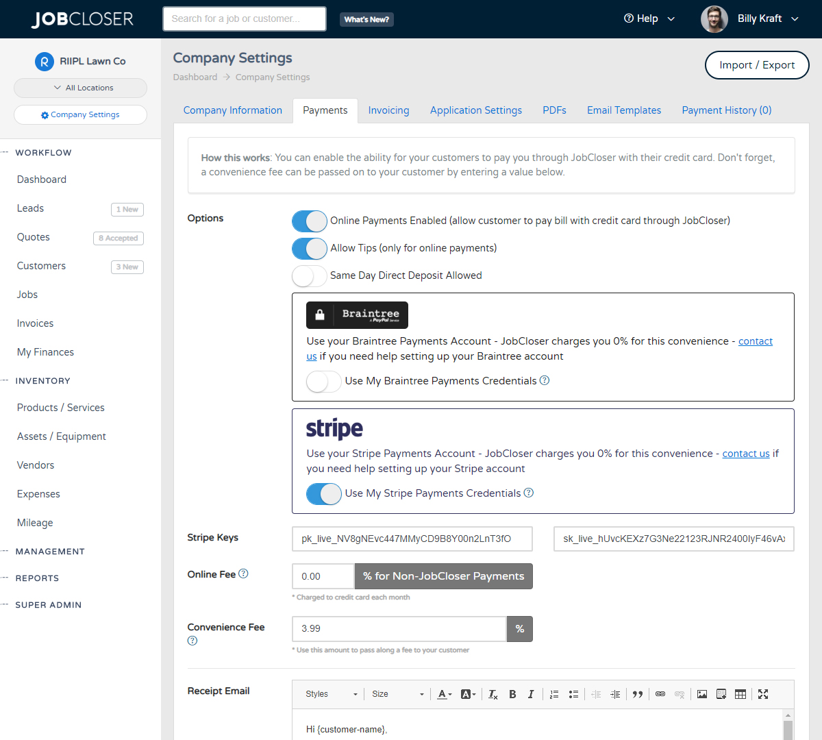 JobCloser Stripe Payments