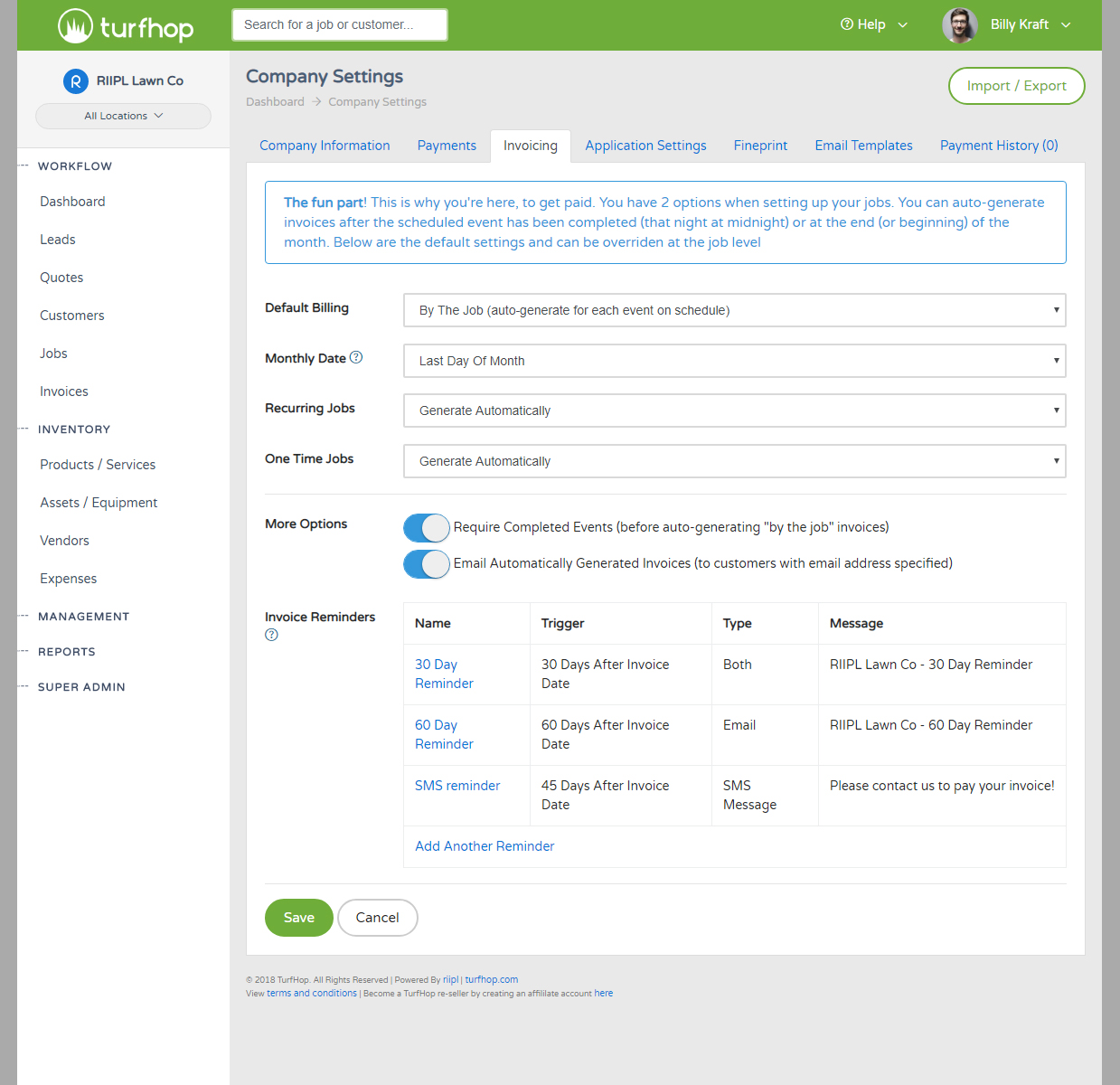 Automatic vs Manual Invoice Settings