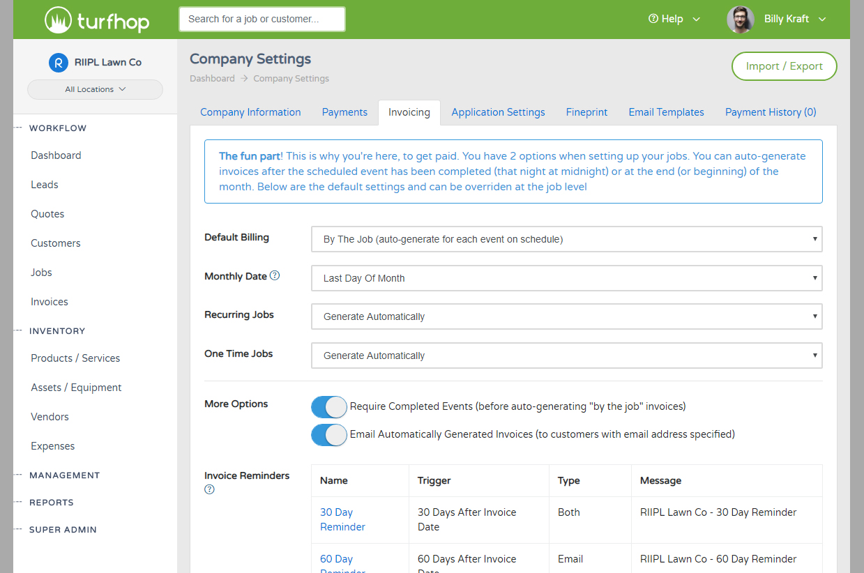 Automatic vs Manual Invoice Settings