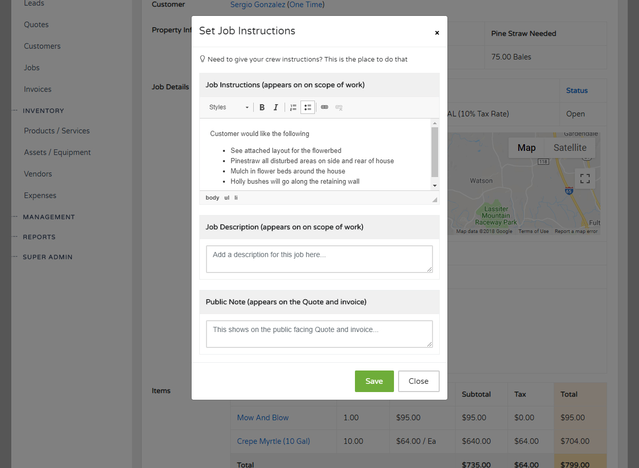 Job and Crew Instructions