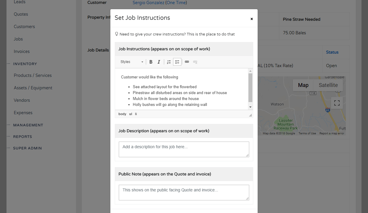 Job and Crew Instructions