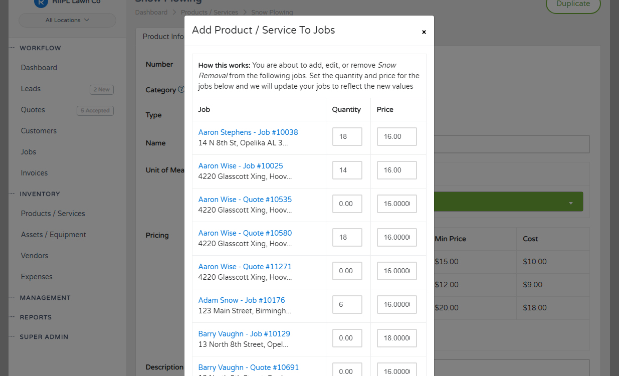 Adding Products / Services To Many Jobs At Once