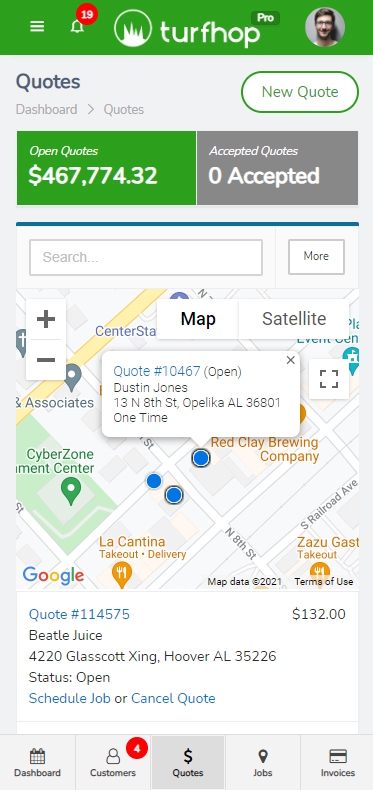 TurfHop quote and estimate software screen